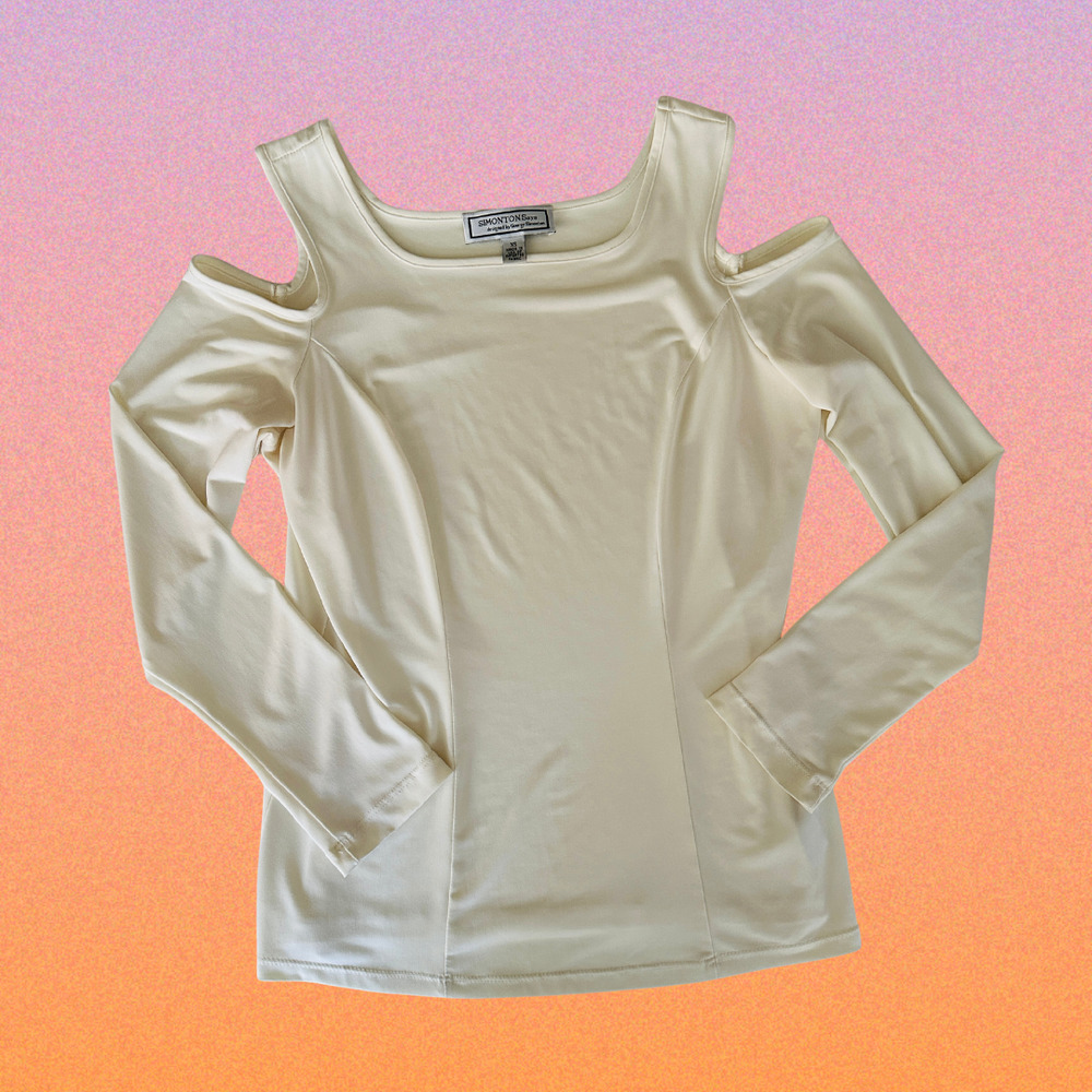 Cream Knit Cut Out‎ Shoulder Top by Simonton Says